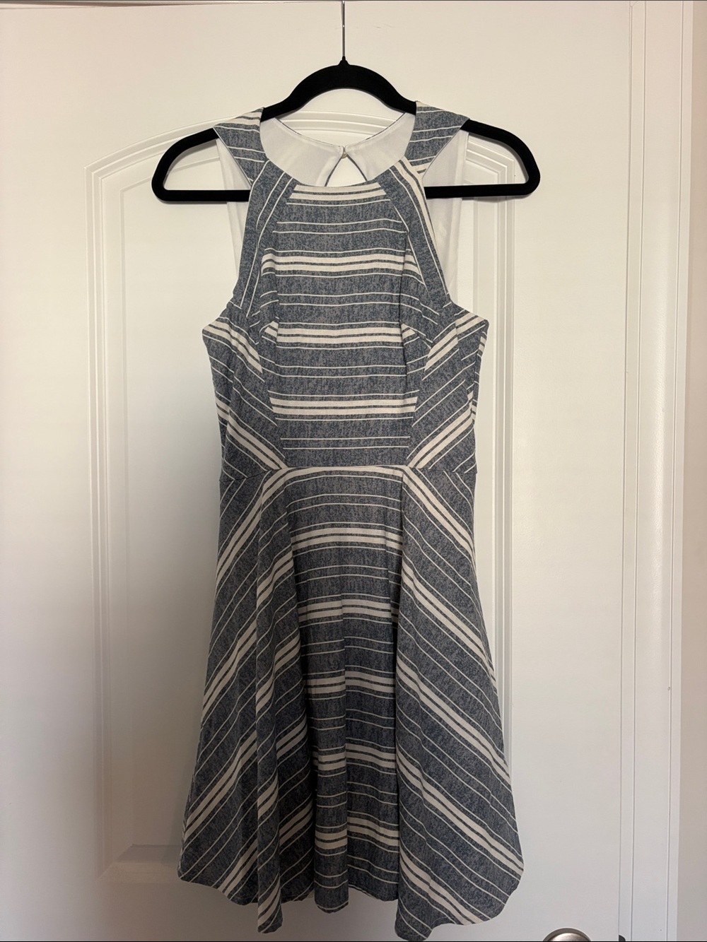 Altar'd State Striped Halter Fit & Flare Dress in Navy and White